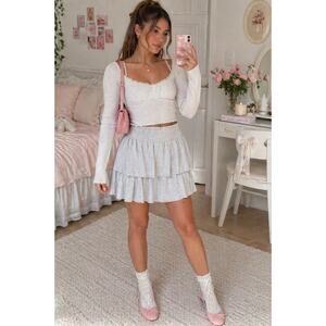 Princess Polly Linen Blend Tiered Mini Skirt Tan Size 6 Greta Ruffle Soft Girl